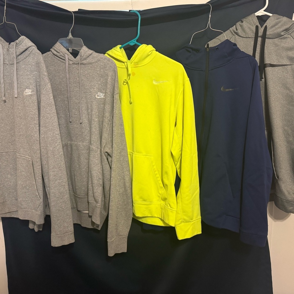 Nike Gray, Neon Yellow, and Navy Hoodies Collection